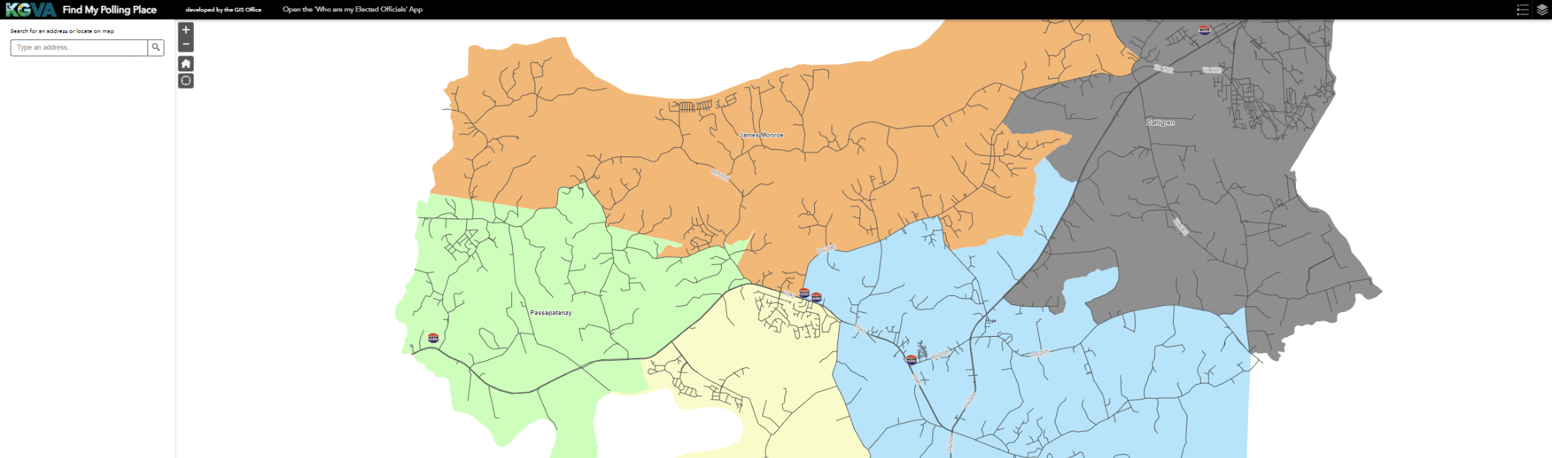 Map of King George divided by polling district